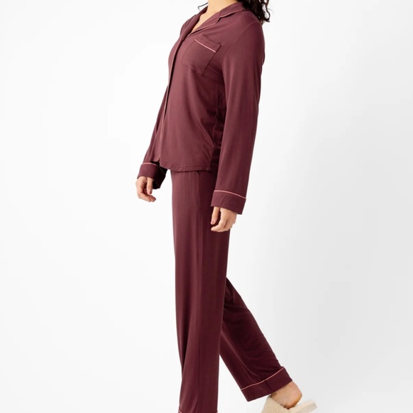 NWOT Women's Bamboo Stretch-Knit Long Sleeve Pajama Set Size XL BURGUNDY - Picture 3 of 7